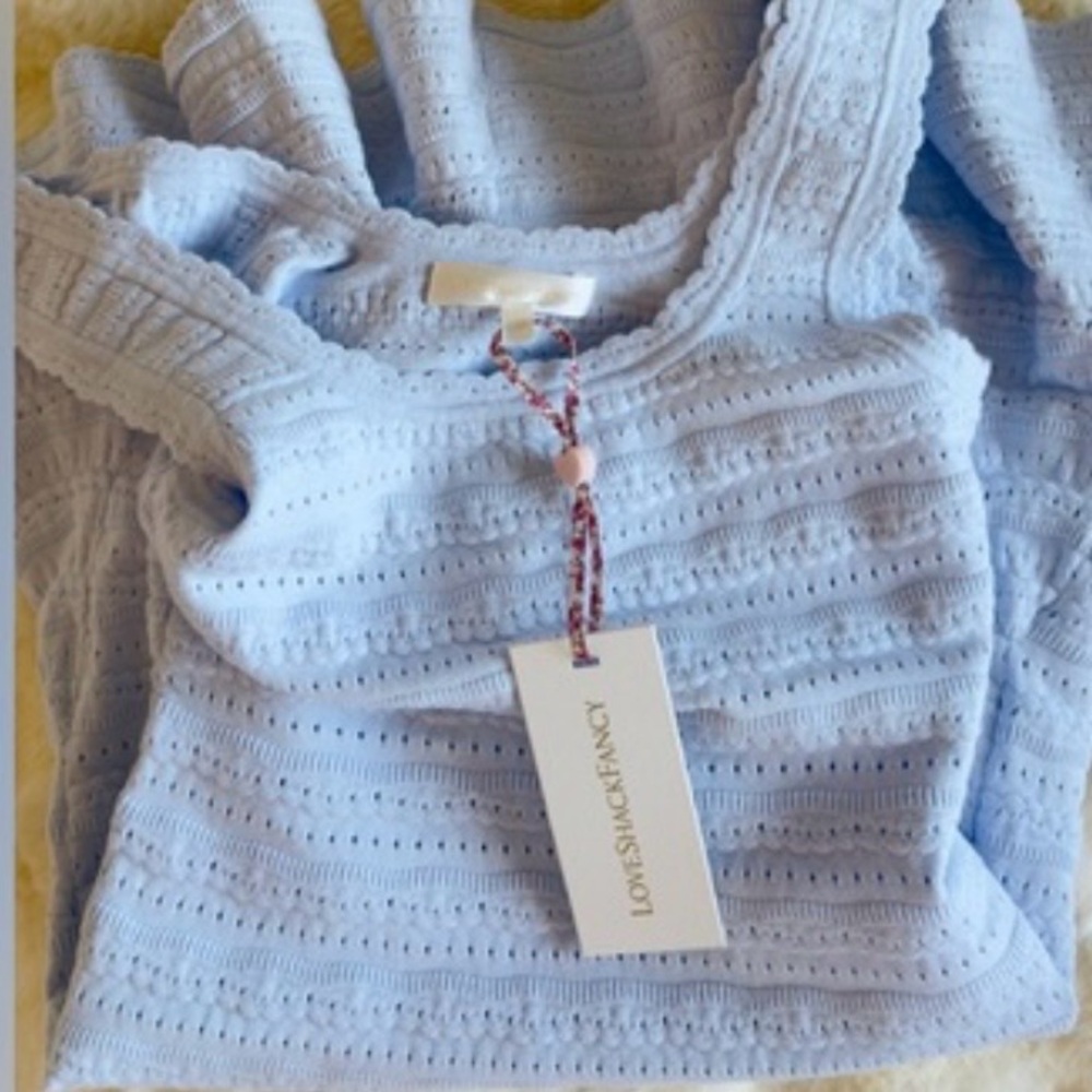 LOVESHACKFANCY Maryanne Knit Mini Dress In MORNING SKY, NWT,never worn, no flaws - Picture 3 of 9